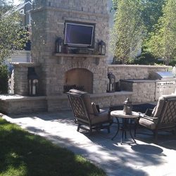 Outdoor Fireplace with TV and Built-In  Grill: Full-Size Natural Stone